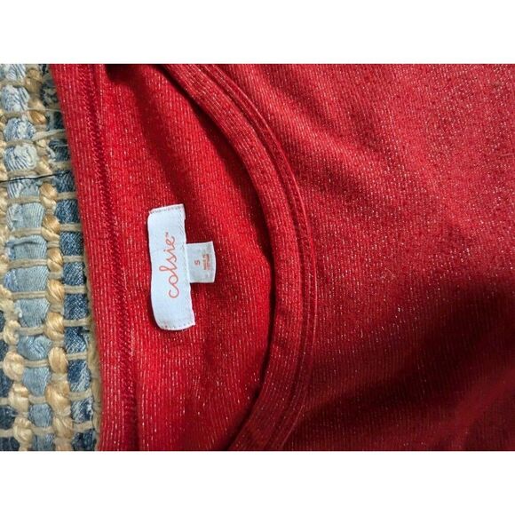 Red Cropped Pullover Sweater S Lightweight L/S Sparkly Glitter Front Pocket - Picture 3 of 7